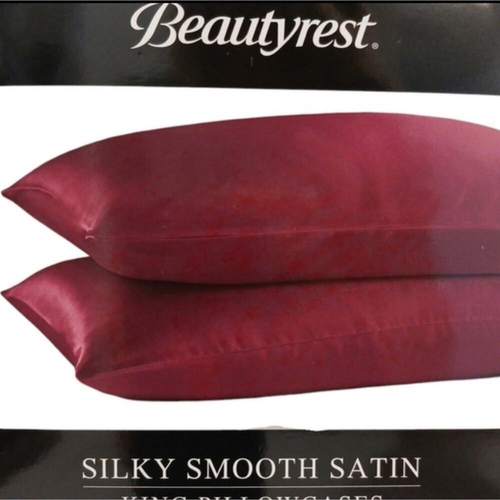 2 Pc Beautyrest STANDARD Satin Pillowcases Dark RED‎ Silky Therapeutic Hair Skin
